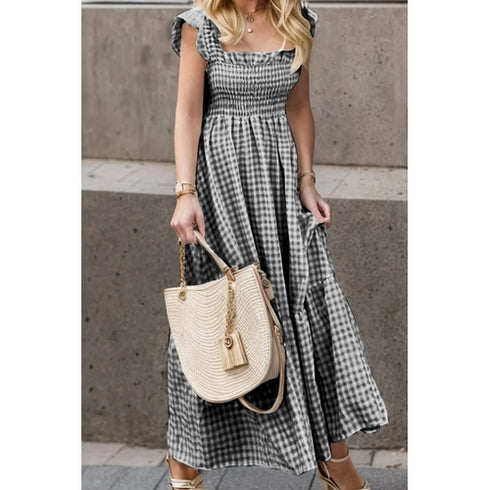 'Orla' Ruffled Plaid Smocked Dress - Celes Fashion